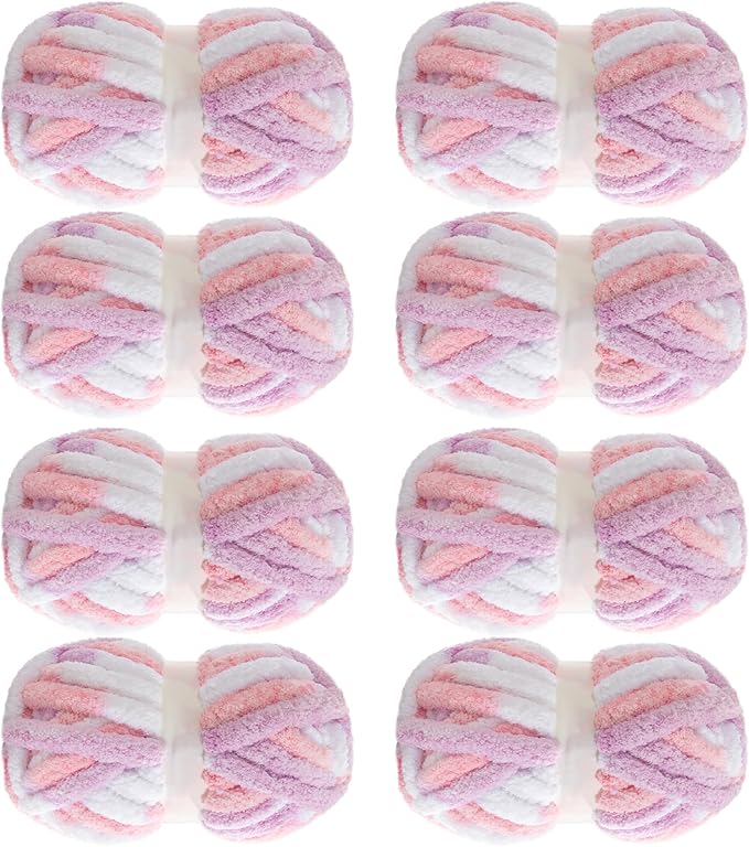 MABOZOO Tie Dye Chunky Yarn for Crocheting 8 Pack,Pink Fluffy Jumbo Chenille Yarn,Soft Plush Yarn Bulky,Giant Thick Fuzzy Yarn for Hand Knitting or Arm Knitting (31.7 yds,8 oz Each Skein)