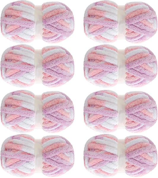 MABOZOO Tie Dye Chunky Yarn for Crocheting 8 Pack,Pink Fluffy Jumbo Chenille Yarn,Soft Plush Yarn Bulky,Giant Thick Fuzzy Yarn for Hand Knitting or Arm Knitting (31.7 yds,8 oz Each Skein)