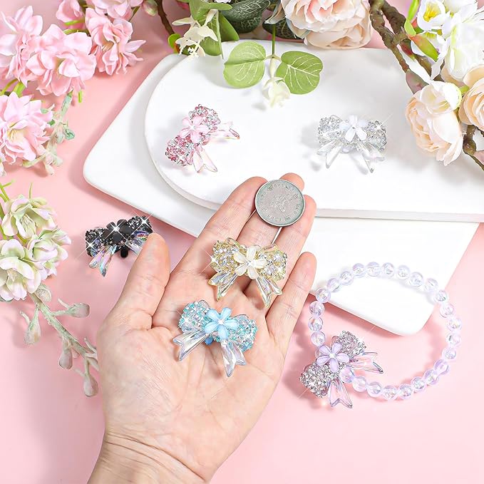 Rhinestone Bows Beads for Pens, Keychain Making Kit, 6PCS 38×32 mm Large Crystal Rhinestone Bead Bulk DIY Suppliers, Focal Beads for Pens, Candy Sparkle Bling Ball Bead Bulk