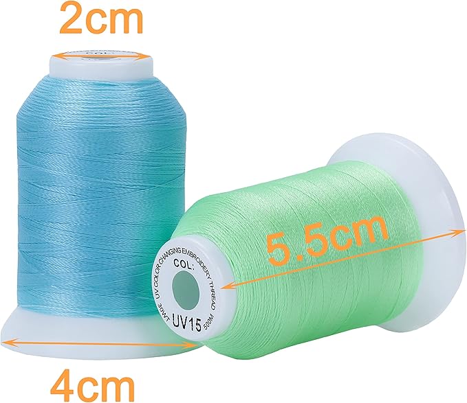 New brothread 8 Spools UV Color Changing Embroidery Machine Thread Kit 30WT 500M(550Y) Each Spool for Embroidery, Quilting, Sewing