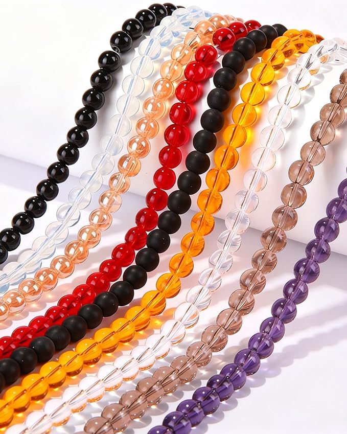 8mm Glass Beads 46PCS Glass Beads for Jewelry Making Charm Round Loose Bead for Bracelet Making Kit (Violet Blue)