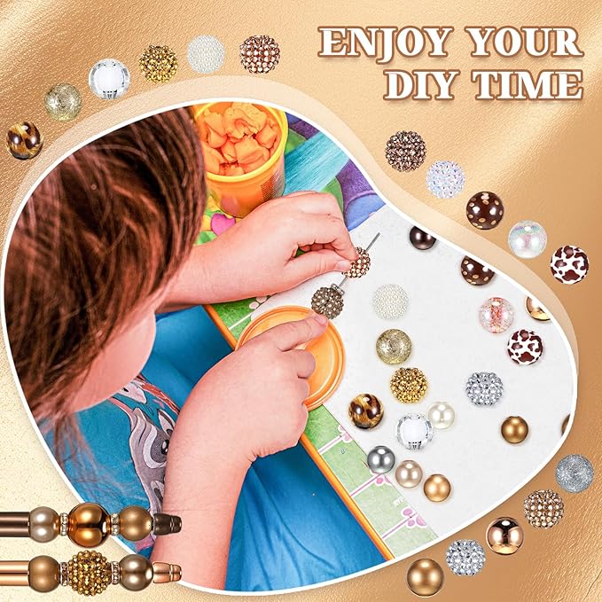 Geyee 15 Pcs Plastic Beadable Pens Assorted Bead Pens Multicolor Bubblegum Crystal Spacer Beads, Black Ink Ballpoint DIY Set, Back to School Gift for Student Summer Ocean Party Gifts(Gold Brown)