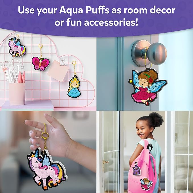skillmatics 3d art kit - aqua puffs princesses & unicorns, mess-free paint by number craft for kids, diy color & inflate activity, travel & creative gift for girls & boys ages 4, 5, 6, 7, 8, 9, 10