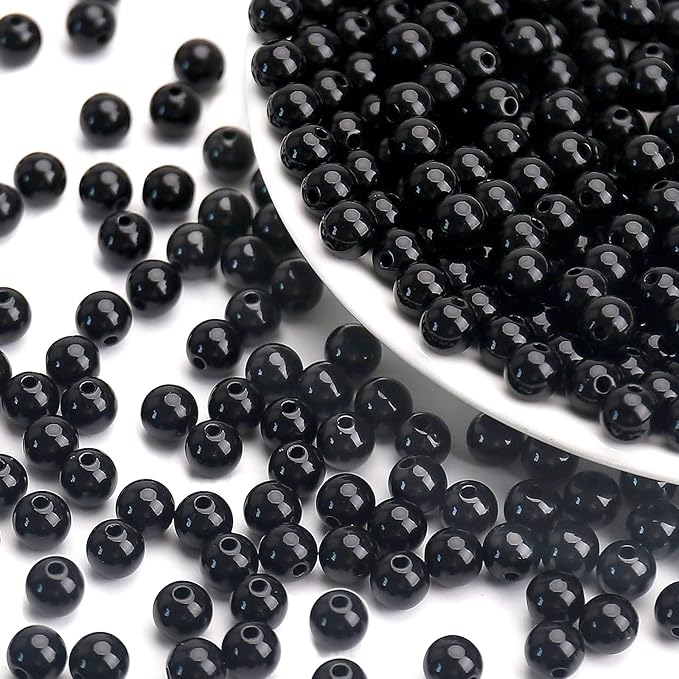 bonny boxx 500pcs 8mm smooth black acrylic round beads, plastic resin bubblegum balls chunky gumball beads for necklace and bracelet making, crafting supplies