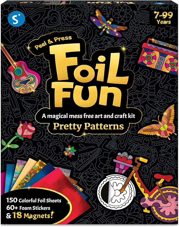 skillmatics foil fun - pretty patterns, 18 diy magnets mess-free art, colorful creative party activity, craft kits, 60+ foam stickers, classroom valentine’s day gifts for kids, teens, adults, families