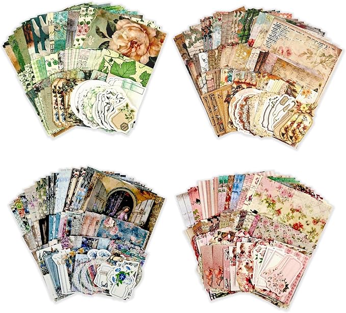 Diuhofart 400Pcs Vintage Scrapbook Supplies Kit for Adults, Scrapbook Paper and Journaling Stickers Scrap Booking Kit for Junk Journal Supplies, Collage, Card Making, DIY Crafts Arts