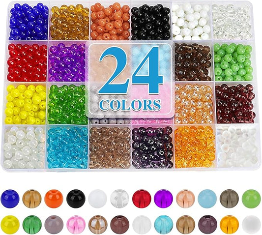 XSEINO About 1200PCS 6mm Original Color Glass Beads Bracelet Making Kit,24 Assorted Color Series Colorful Crystal Beads for Bracelet and Jewelry Making and DIY Crafts,Friendship Bracelets