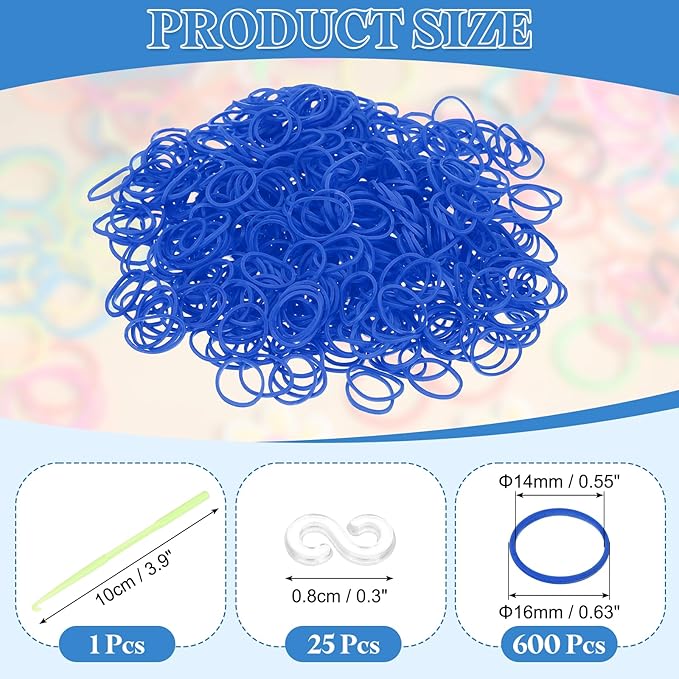 uxcell 600Pcs Loom Rubber Band, Bracelet Making Refill Kit Elastic Loom Band with 25Pcs S-Clips and 1Pcs Crochet Hooks for Weaving DIY Handcrafts, Blue