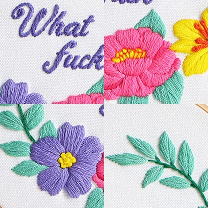 Louise Maelys Funny Embroidery Kits for Beginners,Cross Stitch Kit for Adults Starters,DIY Needlepoint with Floral Flower Wreath Pattern