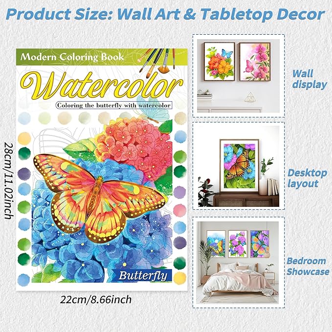 Adults Water Coloring Book: 12 Advanced Exquisite Patterns – 100% Cotton 300gsm Paper, A4 Size – for Beginners & Professionals to Enhance & Consolidate Watercolor Techniques (Butterfly)
