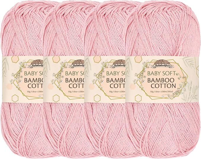 JubileeYarn Baby Soft Bamboo Cotton Yarn - 50g/Skein - Primrose Pink - 4 Skeins