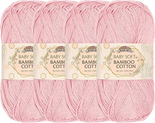 JubileeYarn Baby Soft Bamboo Cotton Yarn - 50g/Skein - Primrose Pink - 4 Skeins