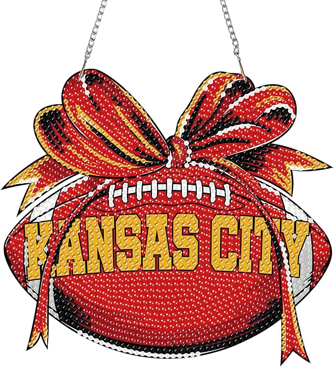 Rertcioph Football Diamond Art Hanging Kit for Adults, DIY Acrylic 5D Diamond Painting Hanging Ornament for Kansas City Home Wall Decor and Gift