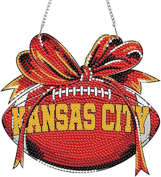 Rertcioph Football Diamond Art Hanging Kit for Adults, DIY Acrylic 5D Diamond Painting Hanging Ornament for Kansas City Home Wall Decor and Gift