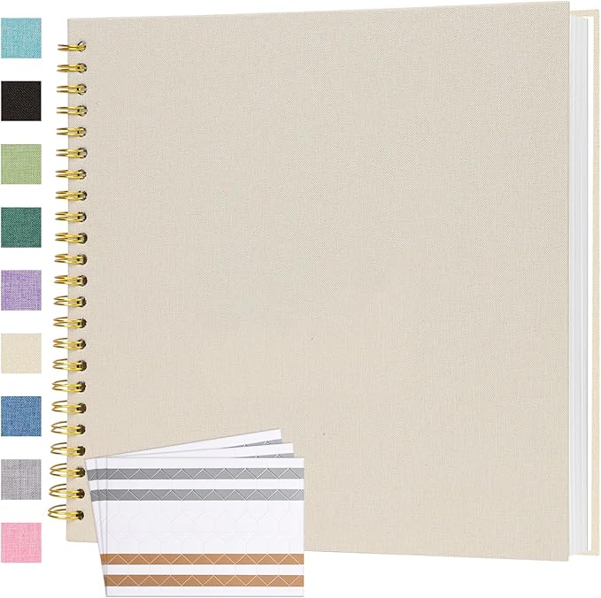 Scrapbook Photo Album 12x12 Inches 80 Pages Hardcover Kraft Paper Linen Cover Scrap Book Memory Book DIY Scrapbook Albums for Wedding Baby Boyfriend Travel Anniversary Family, Beige