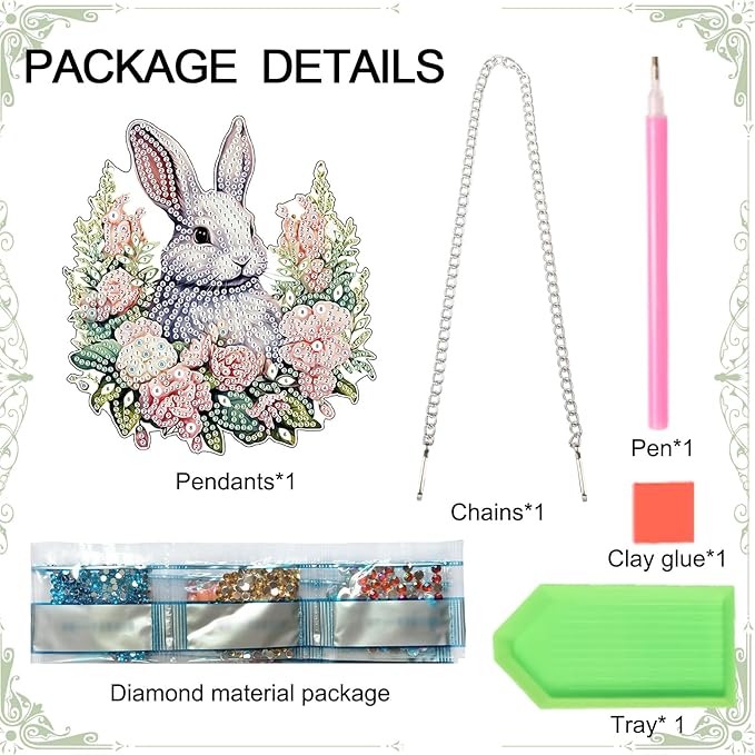 AiYuanzsh Rabbit Diamond Painting Hanging Pendant Kit, DIY 5D Acrylic Crystal Diamond Art Ornament for Window, Wall or Door, Handmade Decorative Craft Gift for Adults