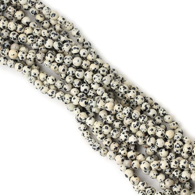 cheavian 60pcs 6mm natural dalmatian stone round loose beads for jewelry making diy findings 1 strand 15"