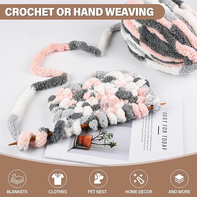 8 Packs Jumbo Chenille Chunky Yarn, 2045g (72oz) 245 Yards (224m) Cream Chunky Yarn for Crocheting Knitting, Handcrafts & Blanket Yarns, Thick Velvet Plush Soft Yarns for Weaving Blankets