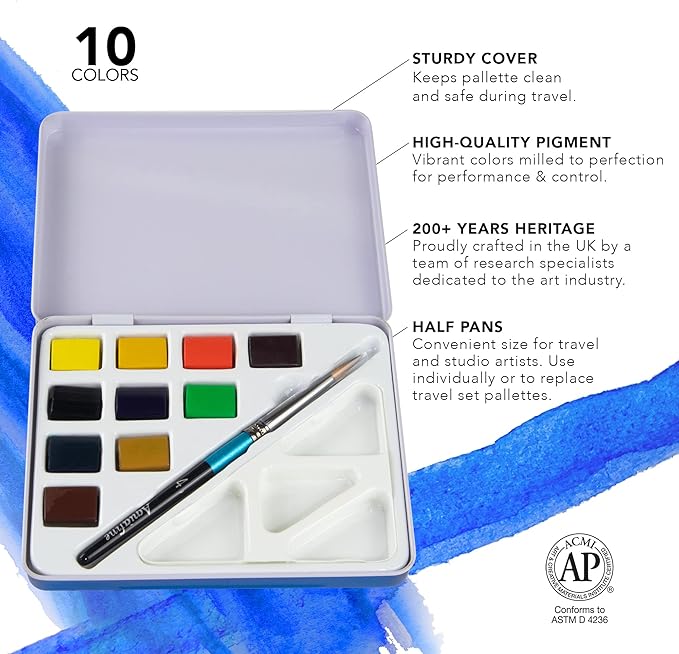 Daler-Rowney Mini Half Pan Travel Tin, 12 Piece Set, Colors May Vary