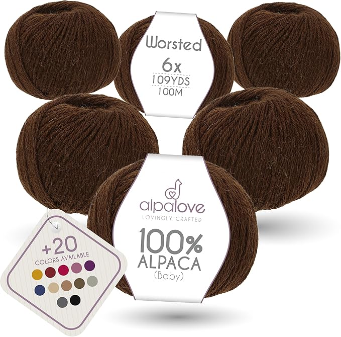 Worsted Set (6 x 1.75 oz) Super Soft Baby Alpaca Knitting Yarn Chocolate 656 Yards