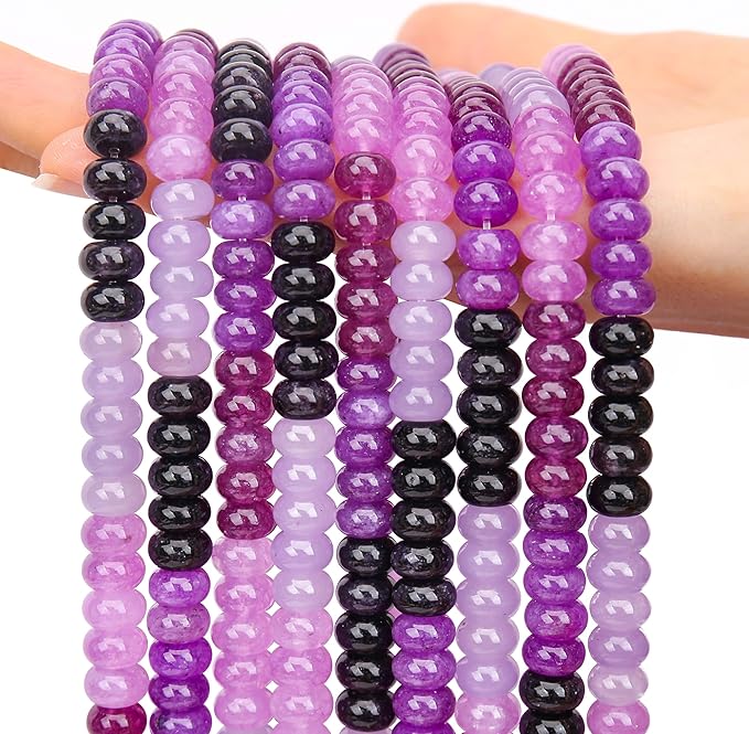 2 Strands (150PCs) Purple Shade Jade Rondelle Beads, 5 * 8mm Gemstone Loose Spacer Abacus Disk Beads for DIY Bracelet Necklace Earrings Jewelry Making, Craft Supplies Beading Kit