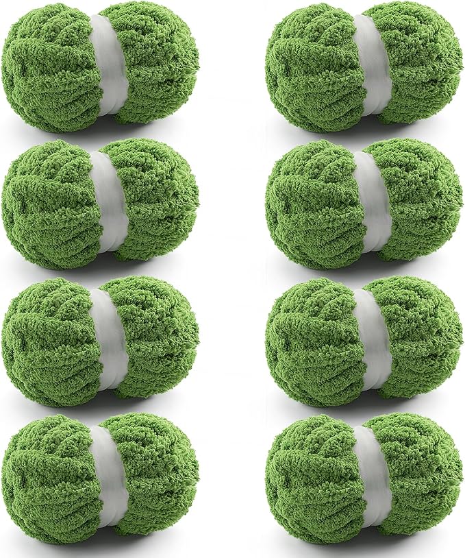 8 Pcs Chunky Yarn for Hand Knitting - Chunky Chenille Yarn for Crocheting - Fluffy Yarn for Crochet - Jumbo Yarn for Hand Knitting 25 yds 7.7 oz of Super Bulky Yarn (Greenish-Blue)