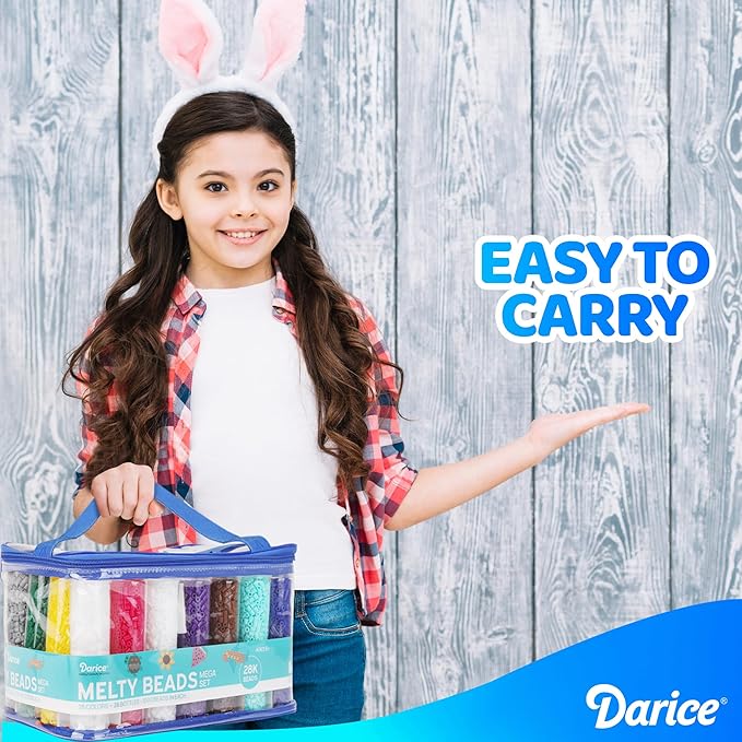 darice fuse beads kit – 28,000 assorted melty iron beads bulk set with storage case - 28 colors in reusable bottles, diy art craft supplies for kids creative projects ages 6+