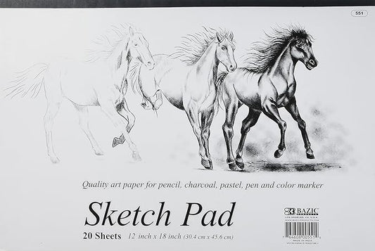 BAZIC Products Sketch Pad 20 Sheet 18" X 12", White Sketchbook Drawing Pads, Sketching Paper Coloring Book for Artist Beginner Classroom, 1-Pack