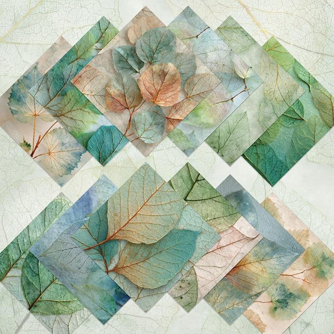 24 Sheets Green Leaves Scrapbook Paper 6'' × 6'' Single-Sided Pattern Paper Decorative Decoupage for DIY Card Craft Making Scrapbook Supplies