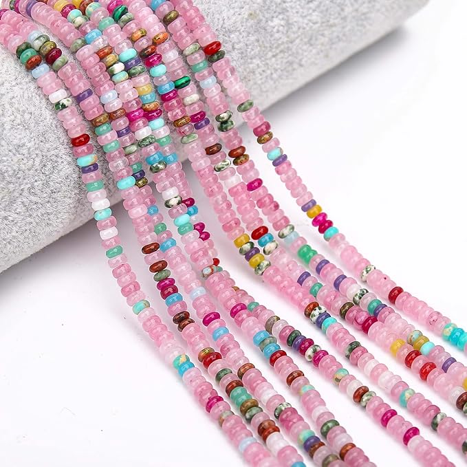 2 Strands (300PCs) Mix Color Rondelle Beads, 2 * 4mm Gemstone Loose Spacer Abacus Disk Beads for DIY Bracelet Necklace Earrings Jewelry Making, Craft Supplies Beading Kit (Type 2)