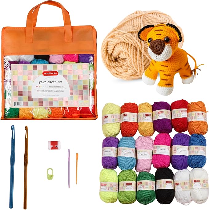 Incraftables 24 Color Yarn Set – Acrylic Yarn Set for Crocheting, Knitting, and DIY Crafts – Beginner Friendly Crochet Yarn Kit for Amigurumi & More – with Accessories & Storage Bag