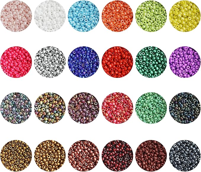 Size 2mm Seed Beads 48 Colors in Grid Storage Box Total About 36000pcs,12/0 Small Seed Beads with Rings,Claw Clasps,Elastic String and Alphabet Letter Beads for Bracelet Jewelry Making