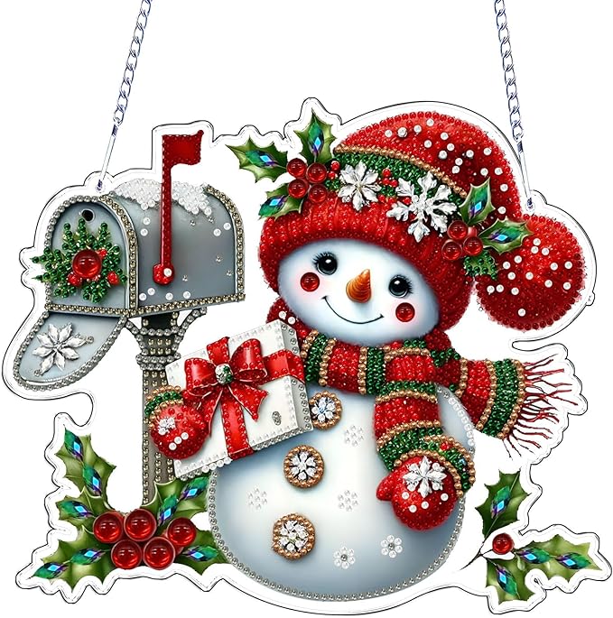 VODAPYC Christmas Diamond Art Hanging Kits for Adults, DIY Special Shaped Diamonds Painting Window Pendant Ornament for Home Decor (Snowman-3)