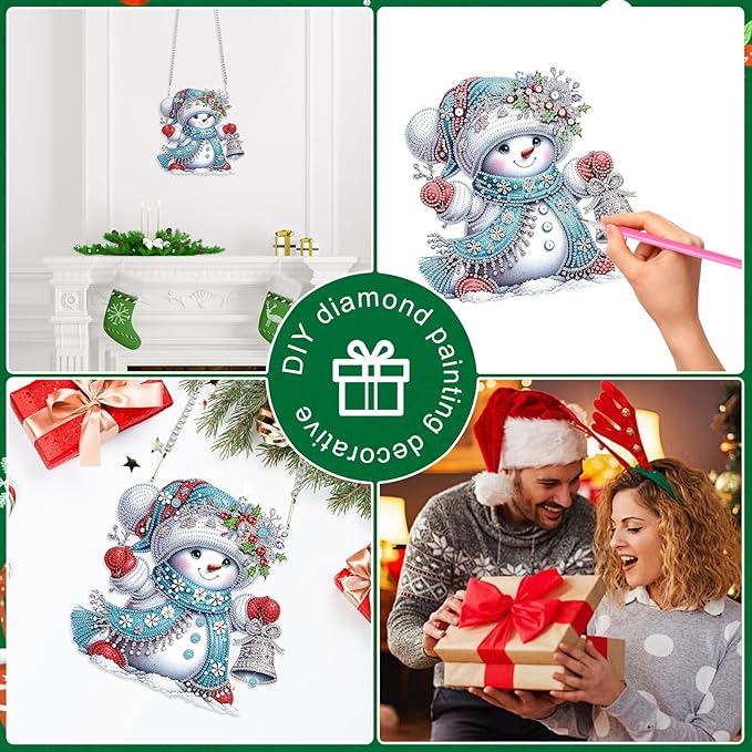 Christmas Diamond Art Painting Hanging Pendant DIY Snowman 5D Special Shape Crystal Diamond Art Partial Mosaic Making Craft, Large size Christmas Ornaments Home decor window decoration Handmade Gift