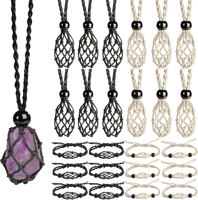 24pcs Adjustable Empty Necklace Holder Crystal Stone Necklace Pendant Necklace Cord Hand Woven Necklace Ropes for Jewelry Making