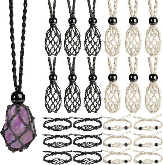 24pcs Adjustable Empty Necklace Holder Crystal Stone Necklace Pendant Necklace Cord Hand Woven Necklace Ropes for Jewelry Making