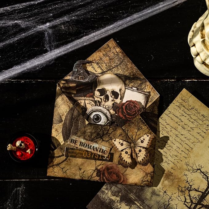 Vintage Gothic Scrapbook Sticker Paper Set – 240PCS Journaling Stickers and Material Sheets for DIY Crafts, Albums, Cards and Journals, Halloween Decoration Gift