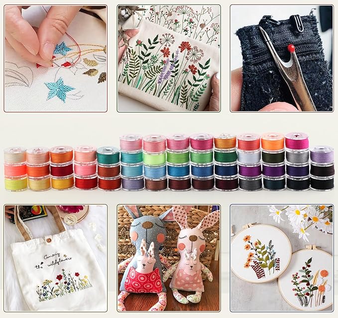 50Colors Sewing Bobbins Thread with Bobbin Box, SizeA Class15 PrewoundBobbin Thread for Sewing Machine,PolyesterThread Compatible with Singer/Brother/Janome/Embroidery Machine