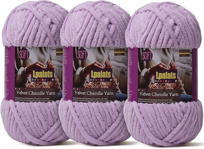 Baby Blanket Yarn for Crocheting Soft - 3 Pack of 100g/3.5oz Chunky Chenille Yarn for Knitting Blankets Amigurumi - Super Bulky Yarns - 261 Yards Thick Plush Yarns (3, Light Purple)