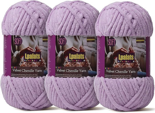 Baby Blanket Yarn for Crocheting Soft - 3 Pack of 100g/3.5oz Chunky Chenille Yarn for Knitting Blankets Amigurumi - Super Bulky Yarns - 261 Yards Thick Plush Yarns (3, Light Purple)