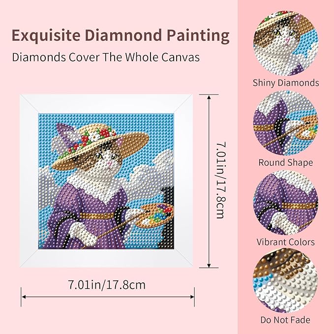 FlyingMage 5D Diamond Art Painting Kits with Wooden Frame, Cute DIY Diamond Art Mosaic Kits for Adults Women Teen, Kawaii Diamond Crafts Arts Full Drill Diamond Dots (Blue+Purple Lady)