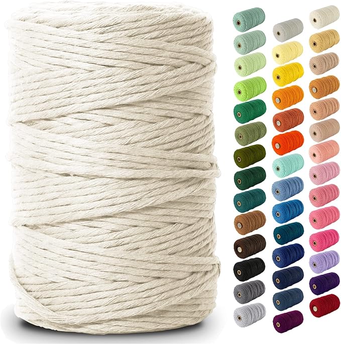 Nook Theory Macrame Cord - Single Strand 3mm 220 Yards Cotton Rope, 4mm 5mm Yarn, String for Crafts, Perfect for Macrame Wall Hanging (Cream)