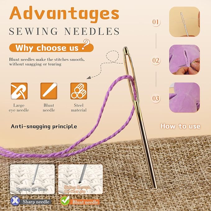 TLKKUE 12 Pcs/3 Sizes Large-Eye Blunt Needles, Steel Yarn Needle with Needle Threader, Tapestry Needle for Sewing Crochet Knitting Embroidery (Gold 2.08in/2.36in/2.76in)