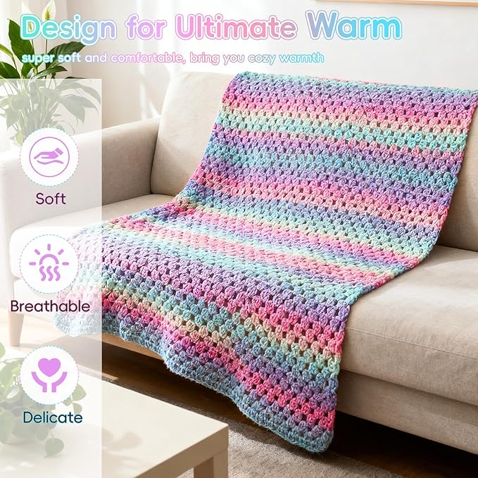 Aeelike Blanket Crochet Kit for Beginners, Super Easy Crochet Blanket Kit with Soft & Colorful Gradient Yarns Detailed Video Tutorials Crocheting Accessories, Aurora Purple Gradient & Ideal Gift