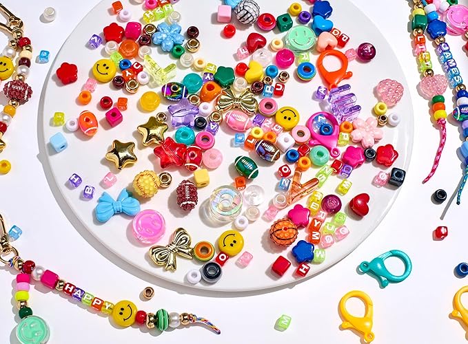 RepaTime Beaded Bag Charm Kit丨Keychain Making Kit丨DIY Jewelry Making Kit丨Acrylic Bag Charm Beads 丨Key Chain Supplies Crafts Accessoriess丨Girls Christmas Gifts,Party,Family Activity for All Ages