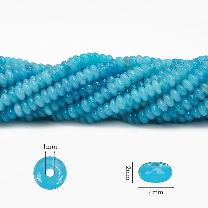 2 Strands (300PCs) Lake Blue Jade Rondelle Beads, 2 * 4mm Gemstone Loose Spacer Abacus Disk Beads for DIY Bracelet Necklace Earrings Jewelry Making, Craft Supplies Beading Kit
