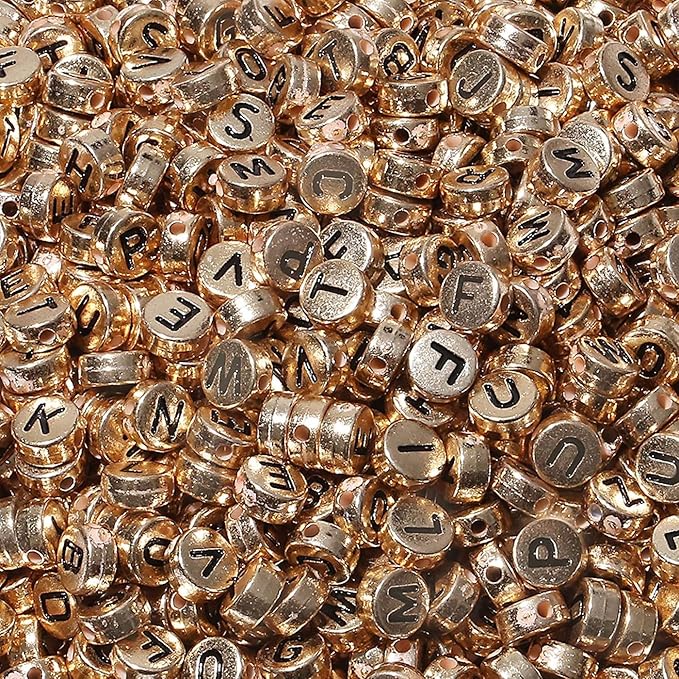LAIDANLA 1500PCS Acrylic Letter Beads Alphabet Black Letters Rose Gold Round Bead 7×4mm for Jewelry Bracelets Necklaces Key Chains Making