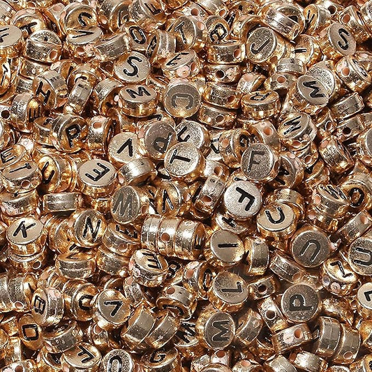 LAIDANLA 1500PCS Acrylic Letter Beads Alphabet Black Letters Rose Gold Round Bead 7×4mm for Jewelry Bracelets Necklaces Key Chains Making