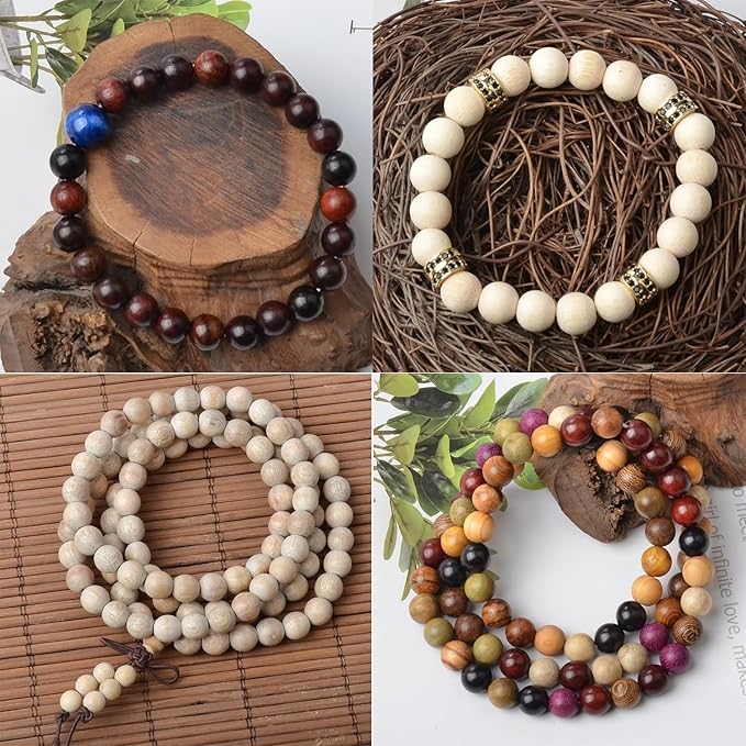 6mm Massive Beads Natural Wooden Round Loose Beads Jewelry Making with Thread 200 PCS(Camphor Wood, 6mm)
