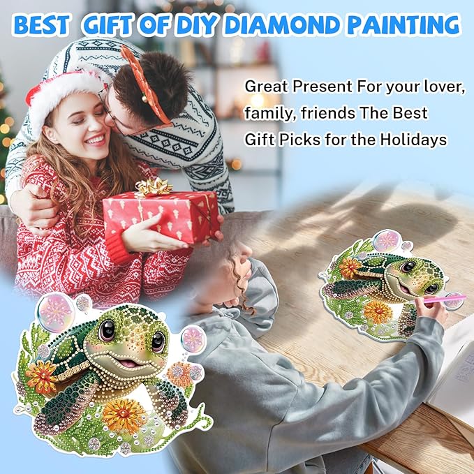 Bowetile Hanging Diamond Art Sea Turtle Kits for Adults, 5D Special Shape Diamond Painting Sea Turtle Kits, Diamond Gem Art Suncatchers Painting Pendant Ornament for Home Garden Wall Decor